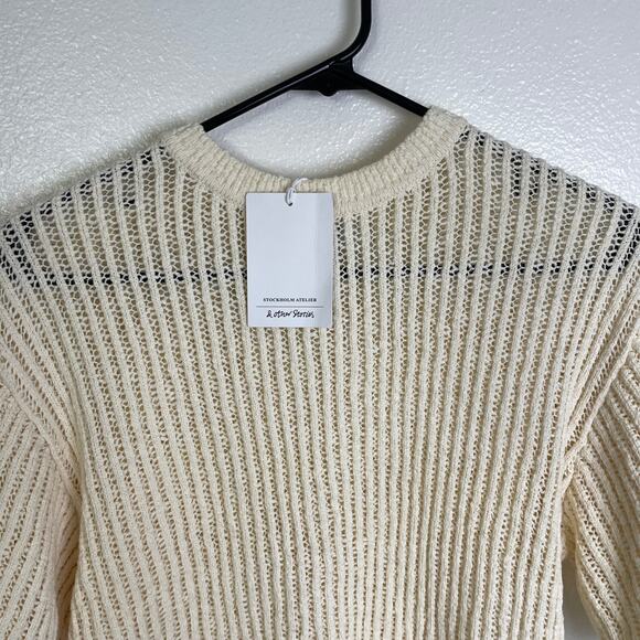 Stockholm Atelier & Other Stories Knit Top Womens XS Cream Pullover Short Sleeve - Picture 3 of 11